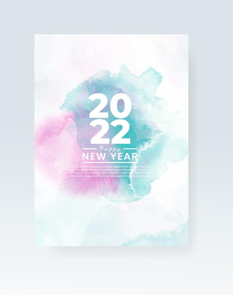 Happy new year 2022 poster or card template with watercolor wash splash vector