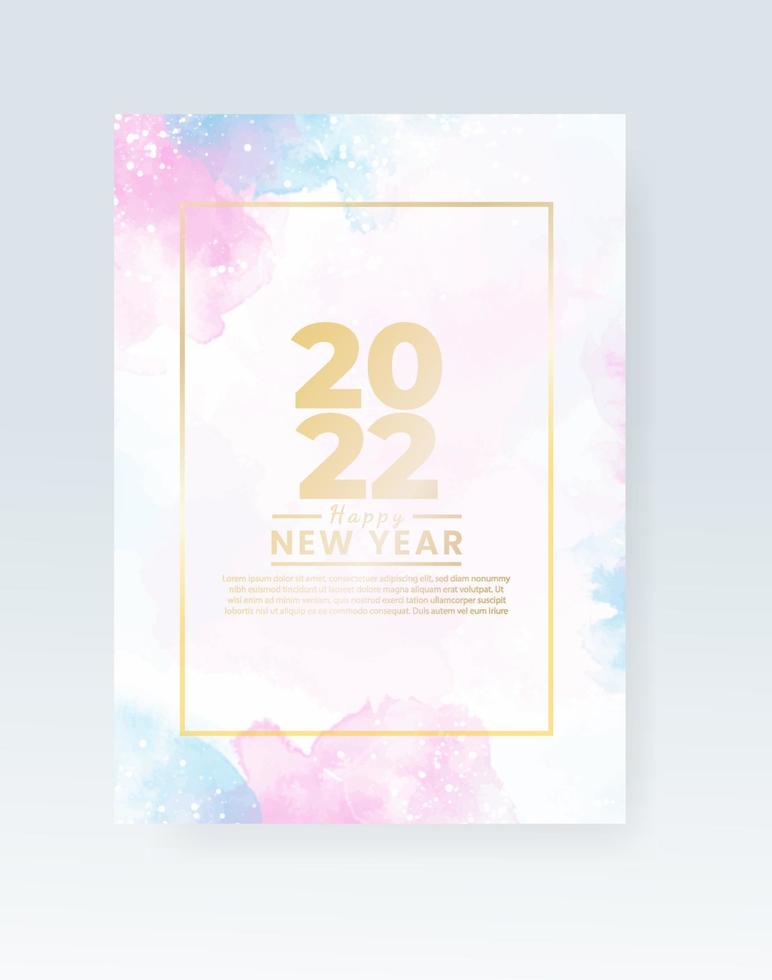 Happy new year 2022 poster or card template with watercolor wash splash vector