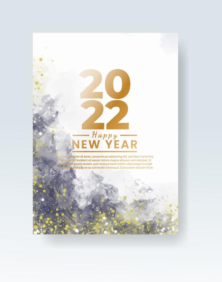 Happy new year 2022 poster or card template with watercolor wash splash vector