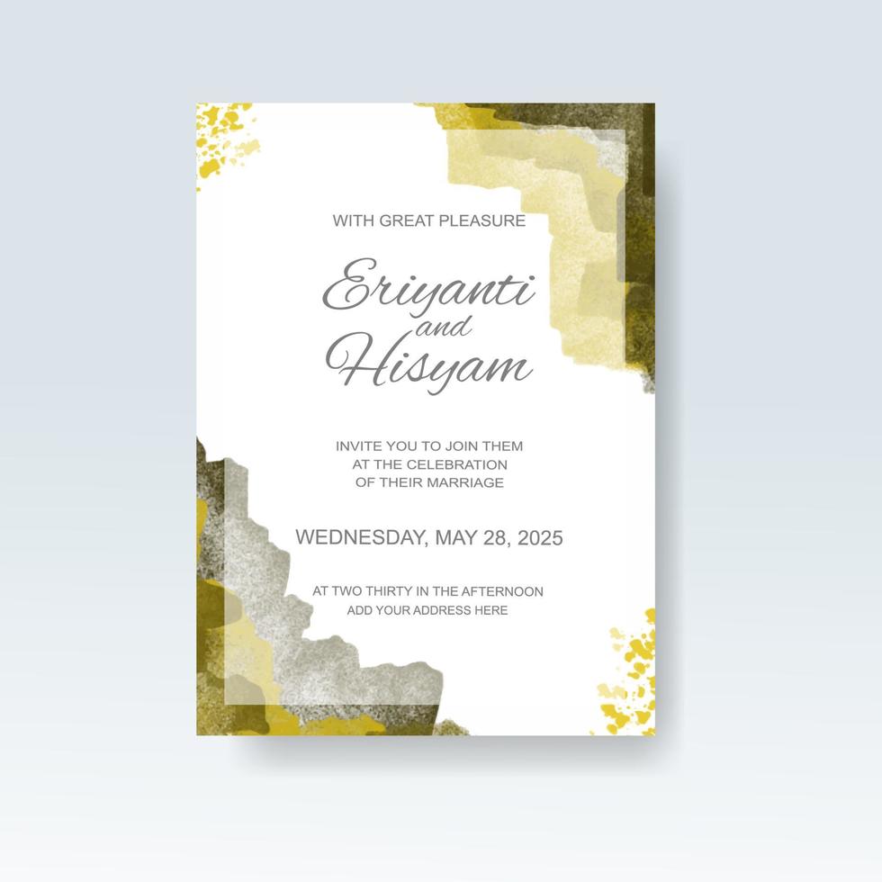 Watercolor wedding invitation card. Beautiful wedding card watercolor with splash. vector