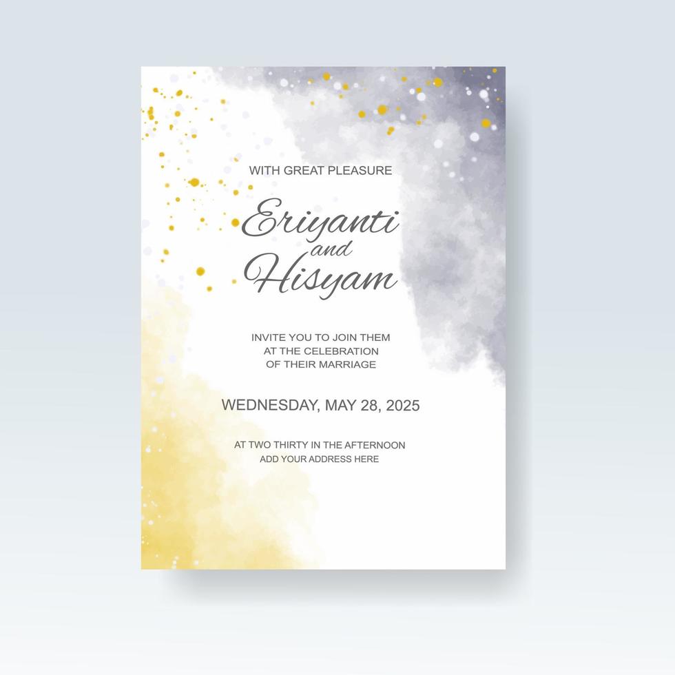 Watercolor wedding invitation card. Beautiful wedding card watercolor with splash. vector