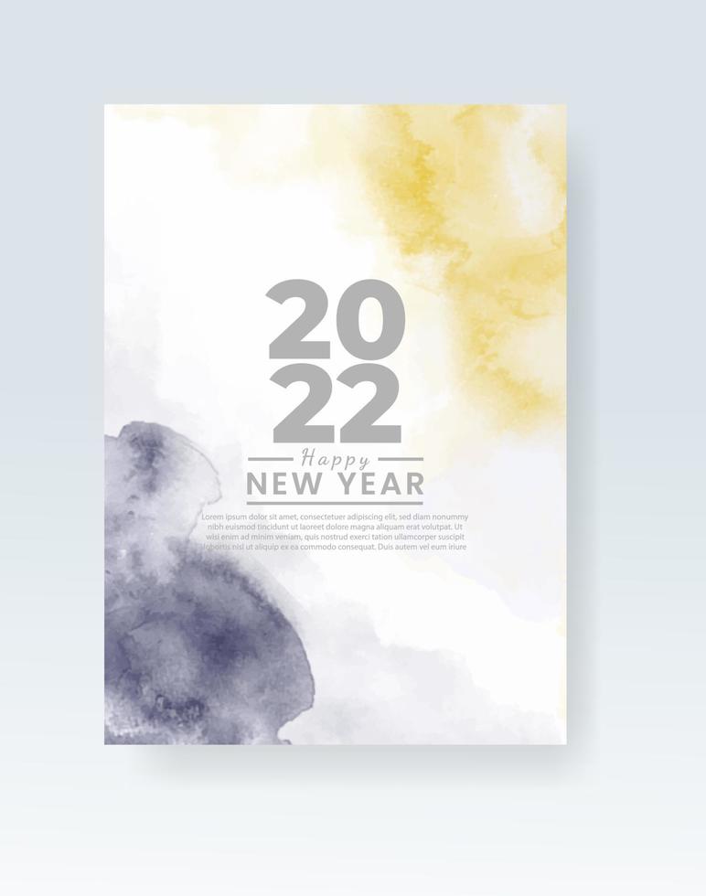 Happy new year 2022 poster or card template with watercolor wash splash vector