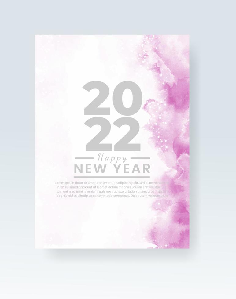 Happy new year 2022 poster or card template with watercolor wash splash vector