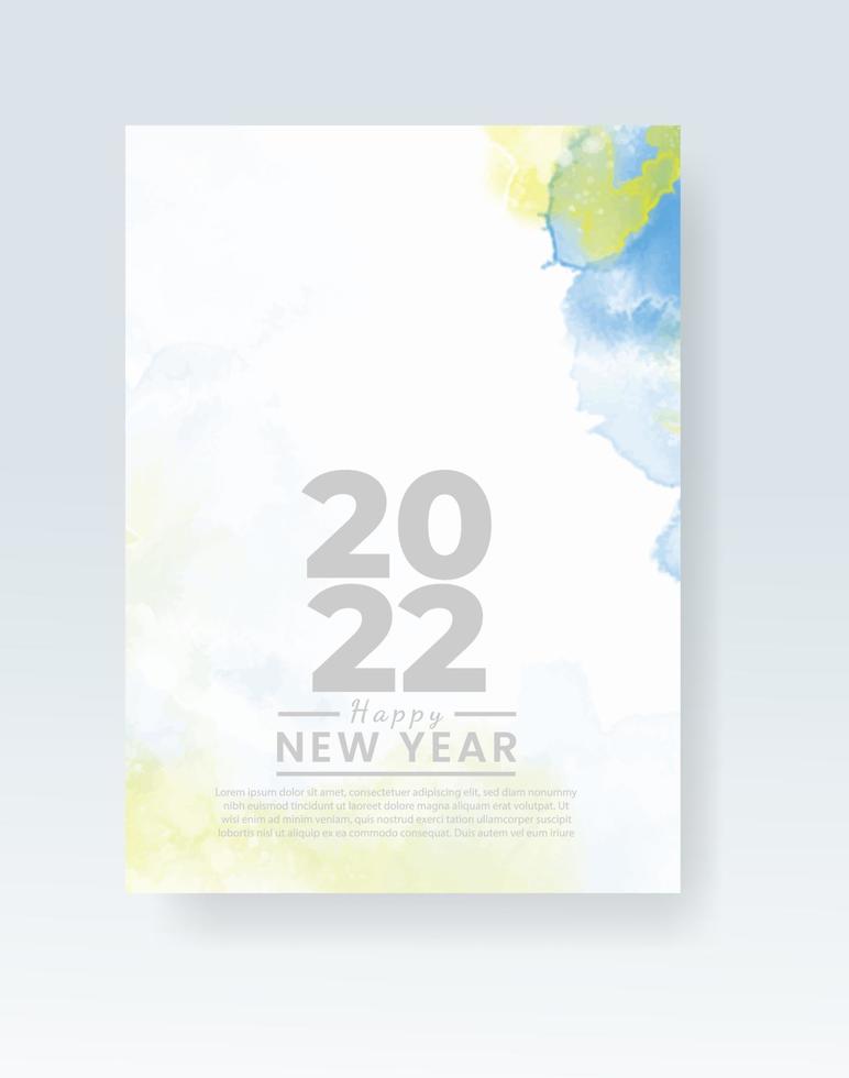 Happy new year 2022 poster or card template with watercolor wash splash vector