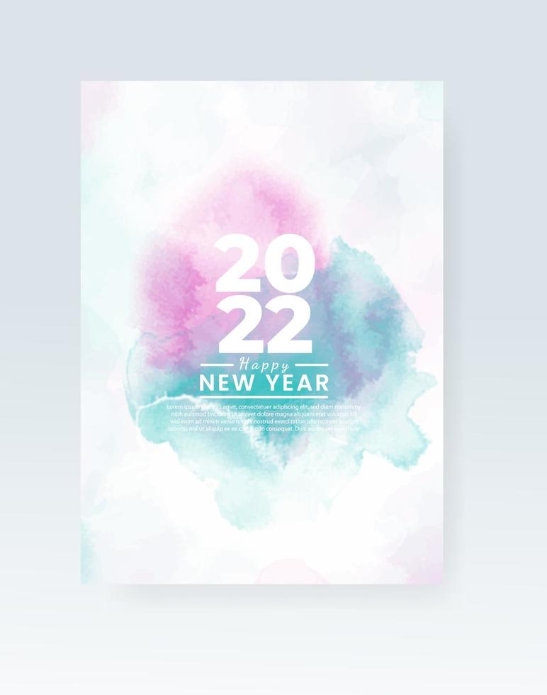 Happy new year 2022 poster or card template with watercolor wash splash vector