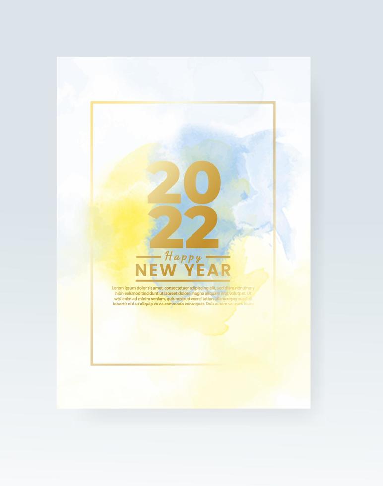 Happy new year 2022 poster or card template with watercolor wash splash vector