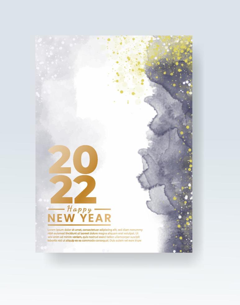 Happy new year 2022 poster or card template with watercolor wash splash vector