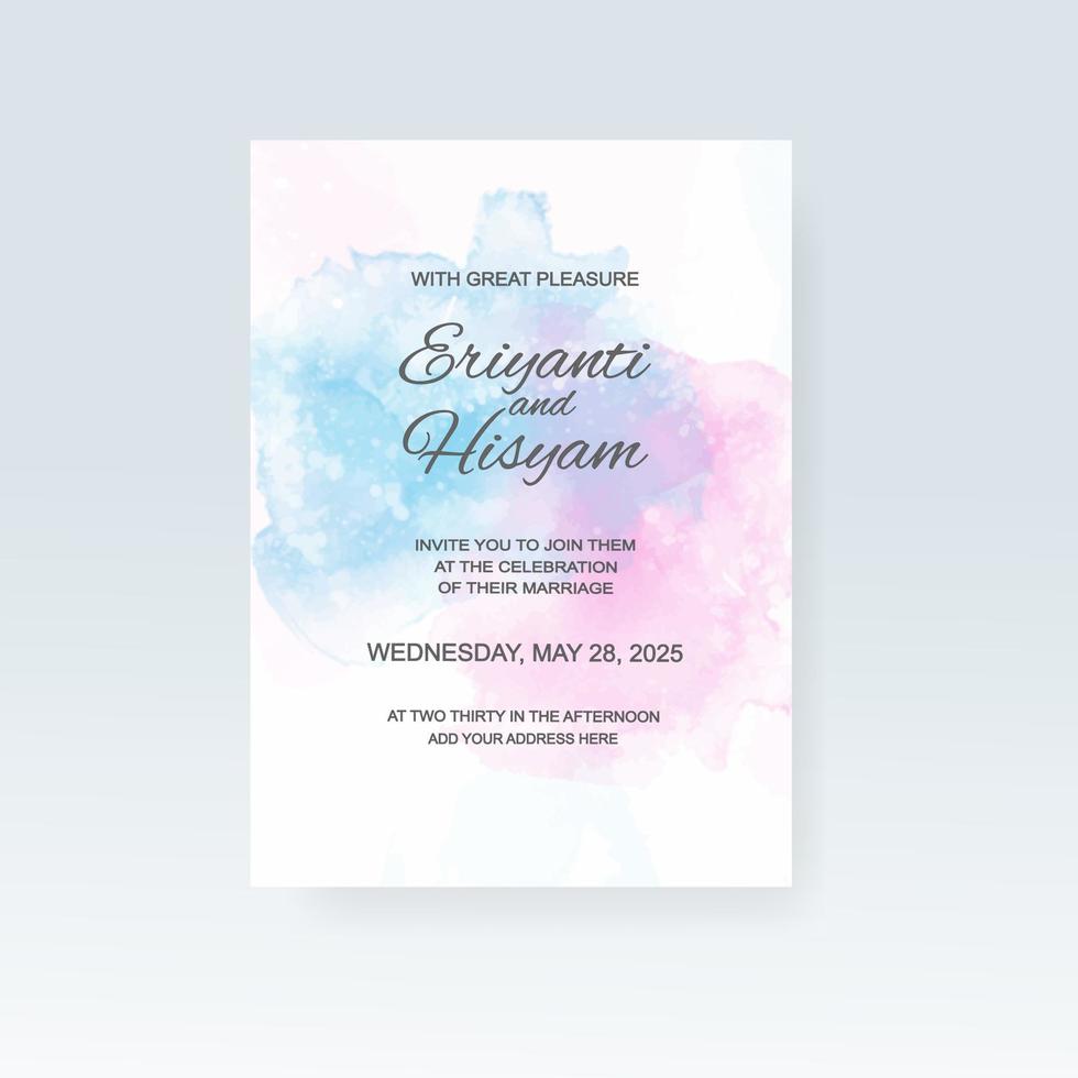 Watercolor wedding invitation card. Beautiful wedding card watercolor with splash. vector