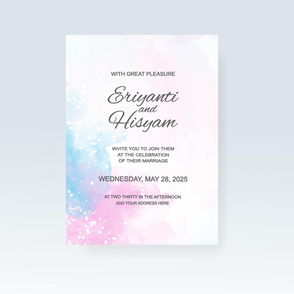Watercolor wedding invitation card. Beautiful wedding card watercolor with splash. vector