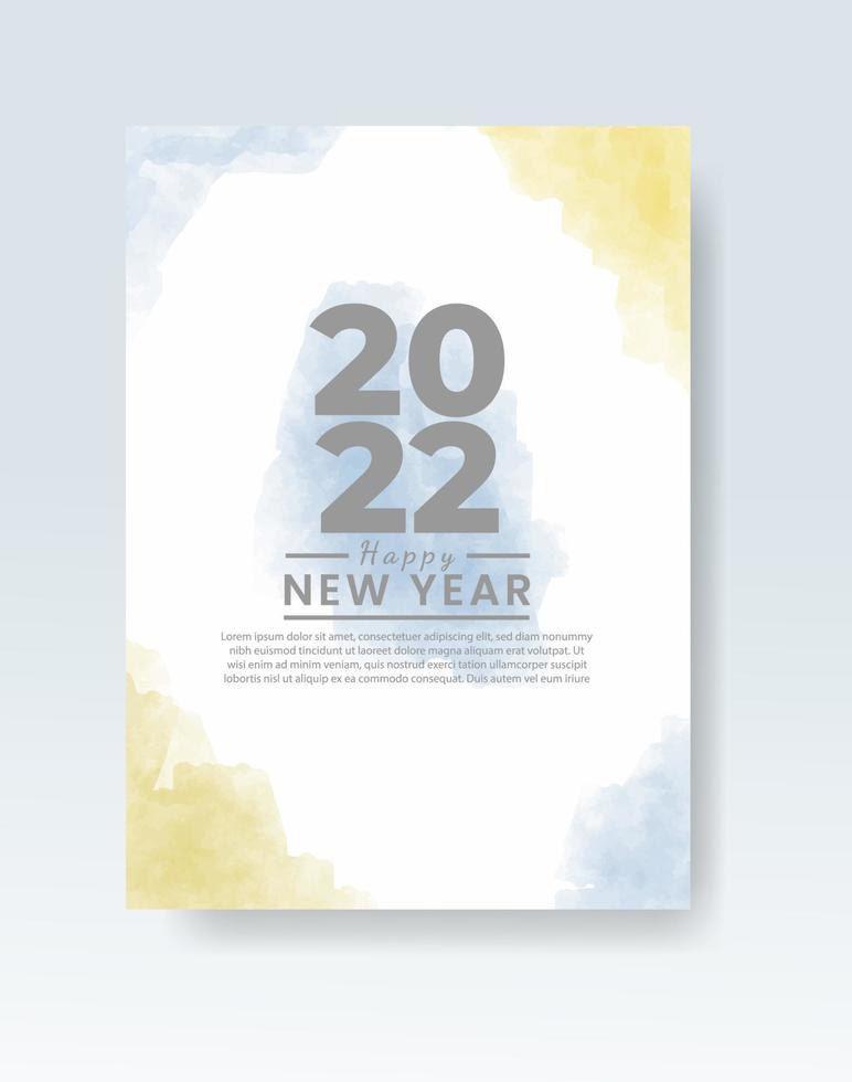 Happy new year 2022 poster or card template with watercolor wash splash vector