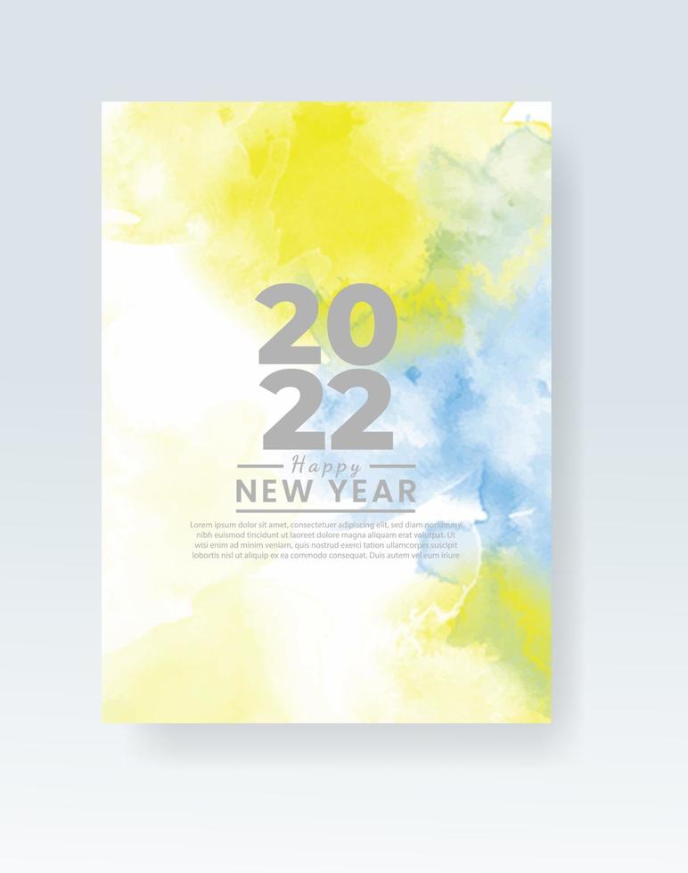 Happy new year 2022 poster or card template with watercolor wash splash vector