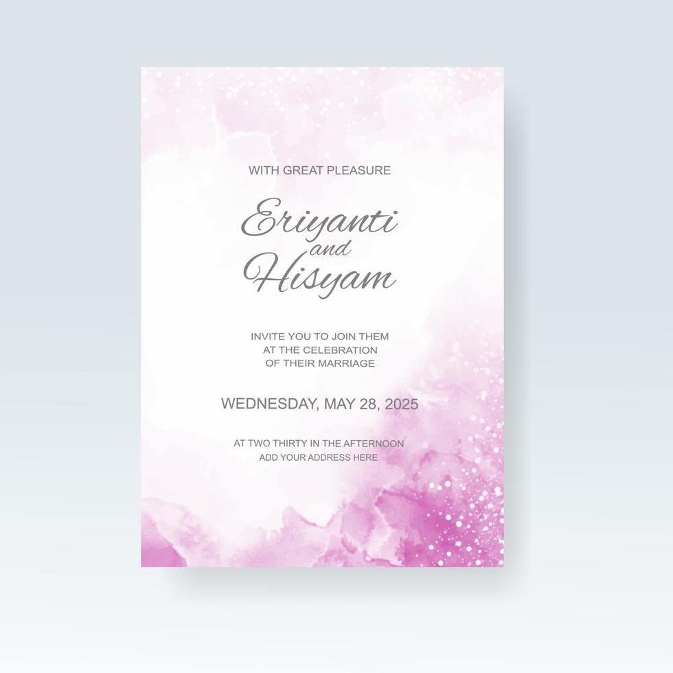 Watercolor wedding invitation card. Beautiful wedding card watercolor with splash. vector