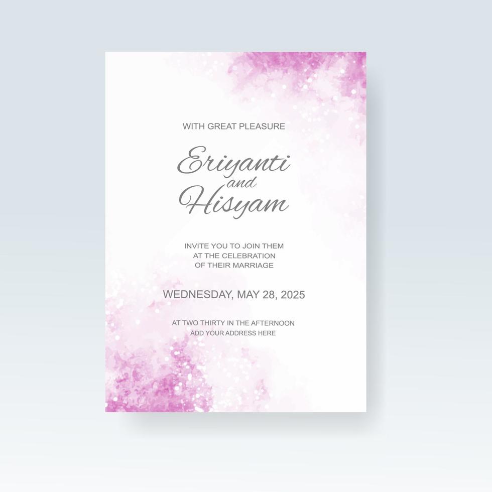 Watercolor wedding invitation card. Beautiful wedding card watercolor with splash. vector