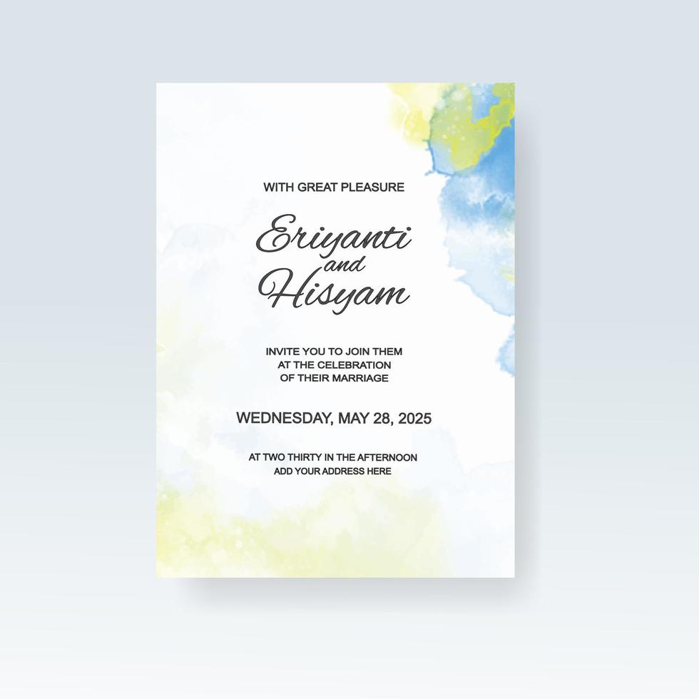 Watercolor wedding invitation card. Beautiful wedding card watercolor with splash. vector