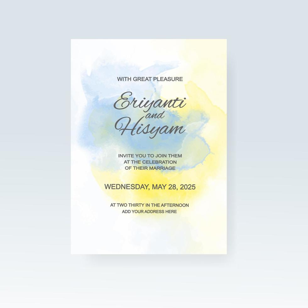 Watercolor wedding invitation card. Beautiful wedding card watercolor with splash. vector