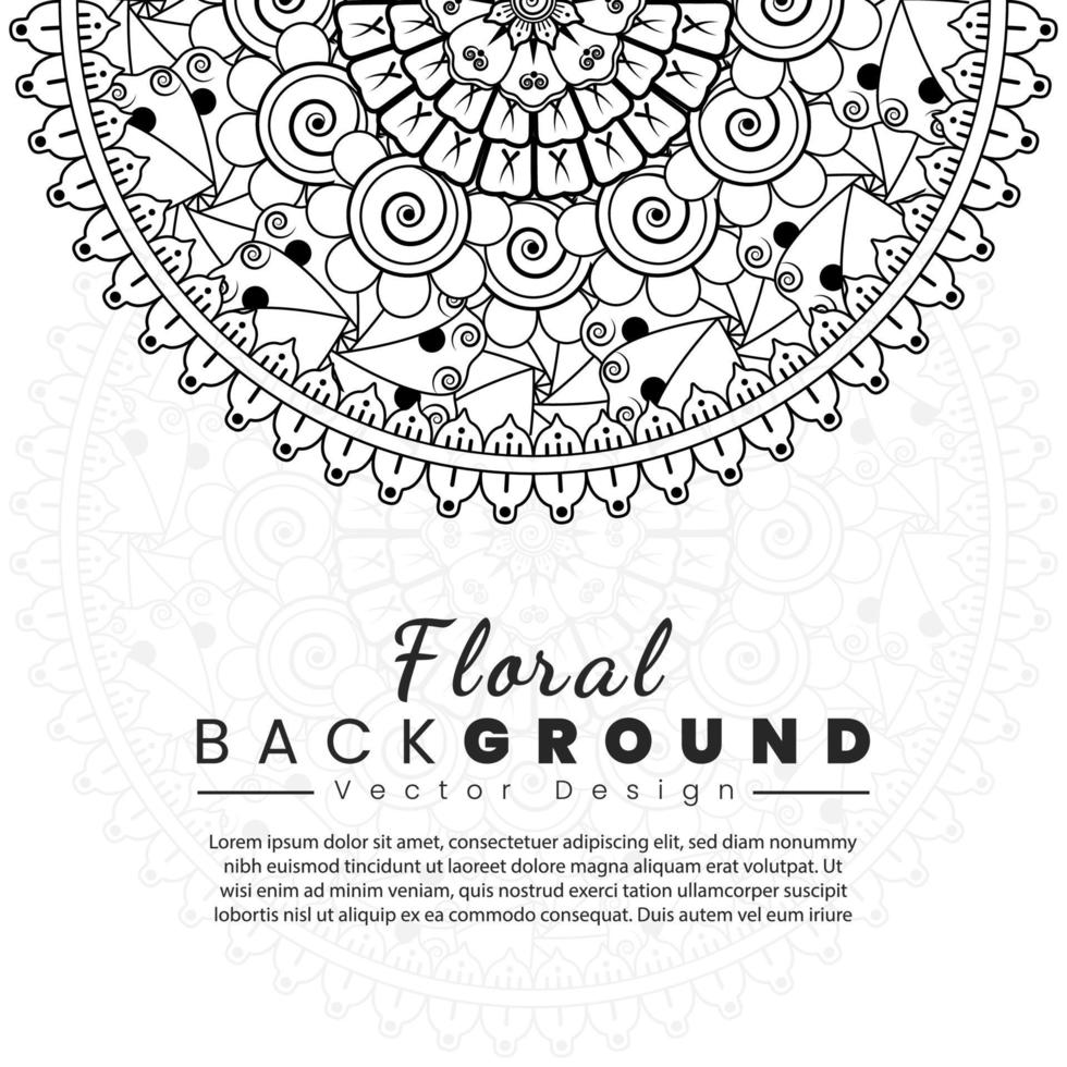 fondo con flores mehndi. líneas negras sobre fondo blanco. banner o plantilla de tarjeta vector