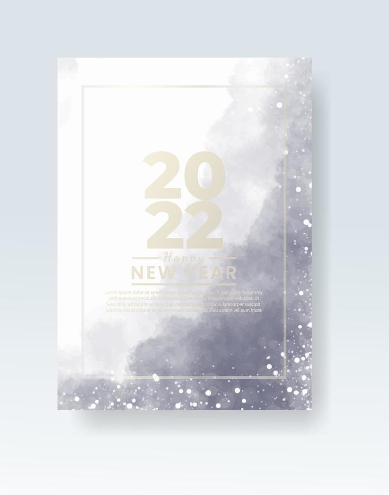 Happy new year 2022 poster or card template with watercolor wash splash vector