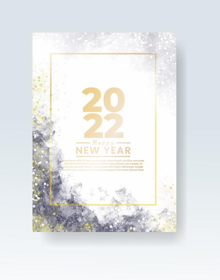 Happy new year 2022 poster or card template with watercolor wash splash vector