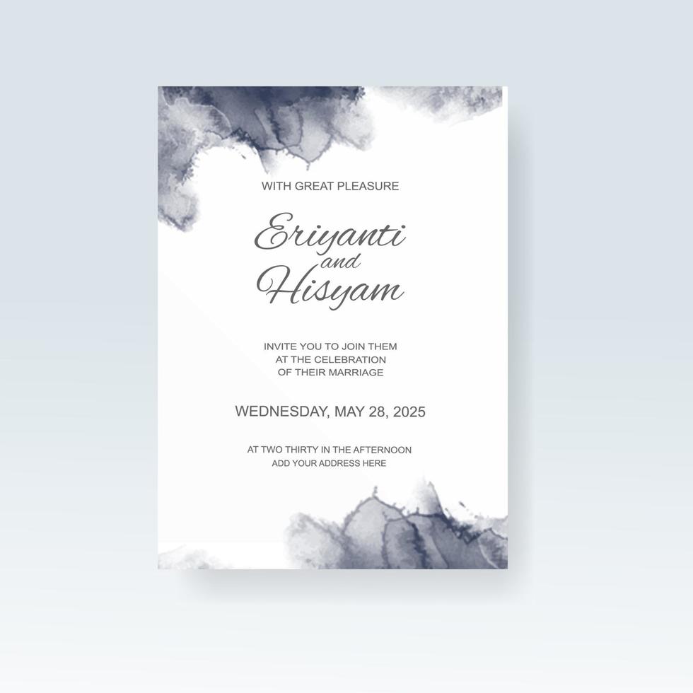 Watercolor wedding invitation card. Beautiful wedding card watercolor with splash. vector