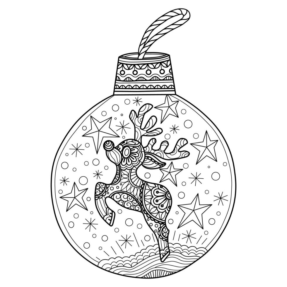 Reindeer and Christmas lights hand drawn for adult coloring book vector