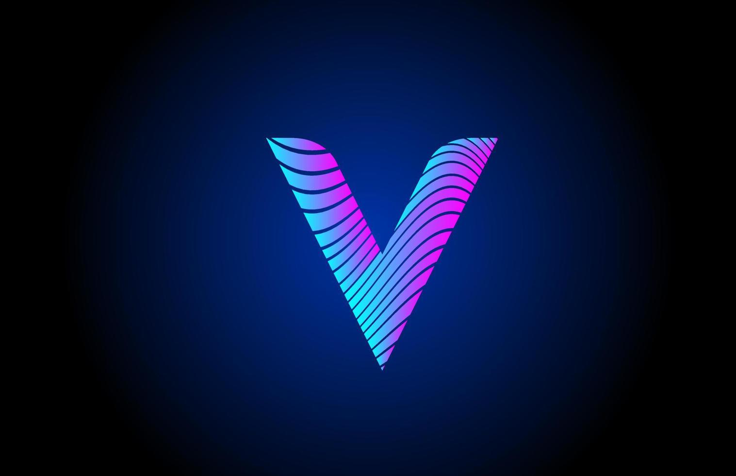 V pink blue alphabet letter logo icon for company design. Curly line concept for corporate identity vector