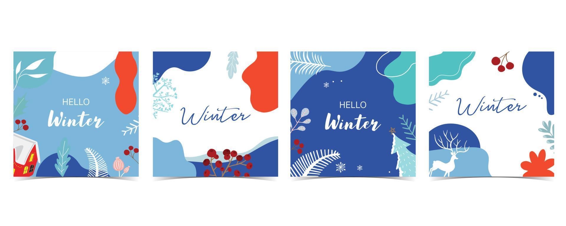 colección de fondo de invierno con árbol, ciervo, flor, hojas.Ilustración vectorial editable para invitación de Navidad, postal y banner de sitio web vector