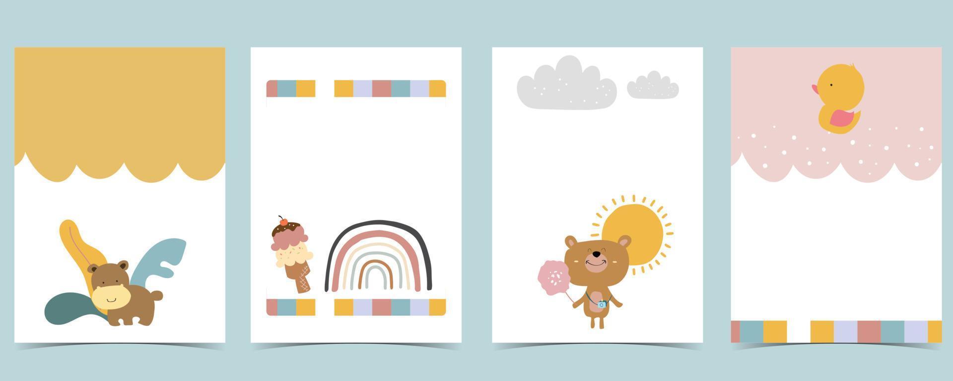 colección de postales para niños con oso, arco iris, sol ilustración vectorial editable para sitio web, invitación, postal y pegatina vector