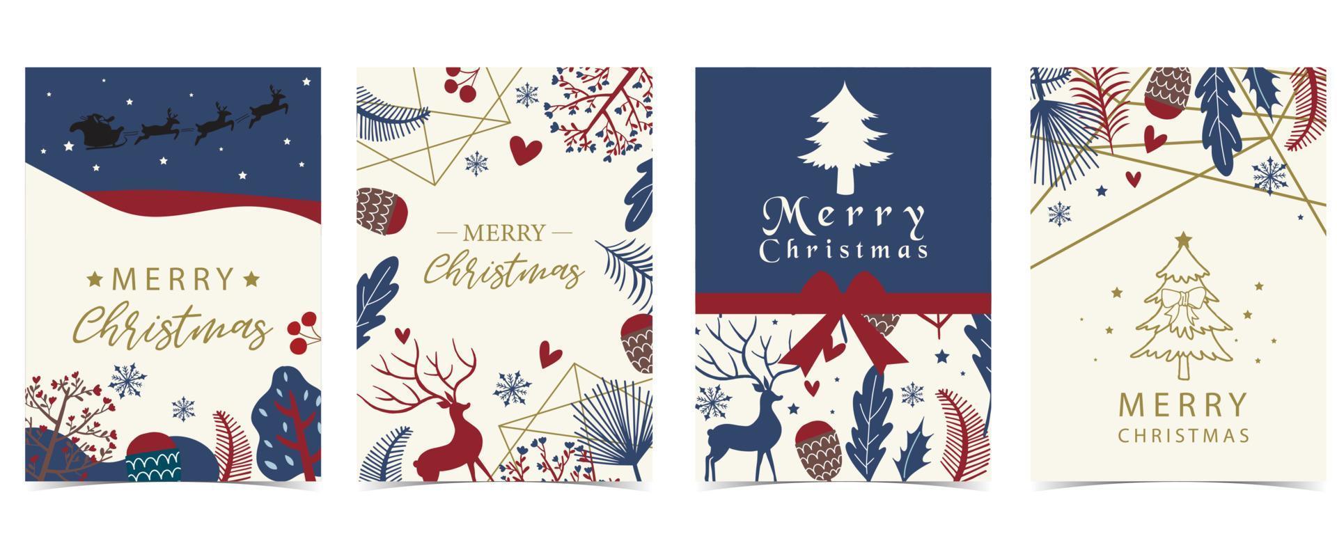 Collection of winter background set with tree,raindeer,flower,leaves.Editable vector illustration for christmas invitation,postcard and website banner