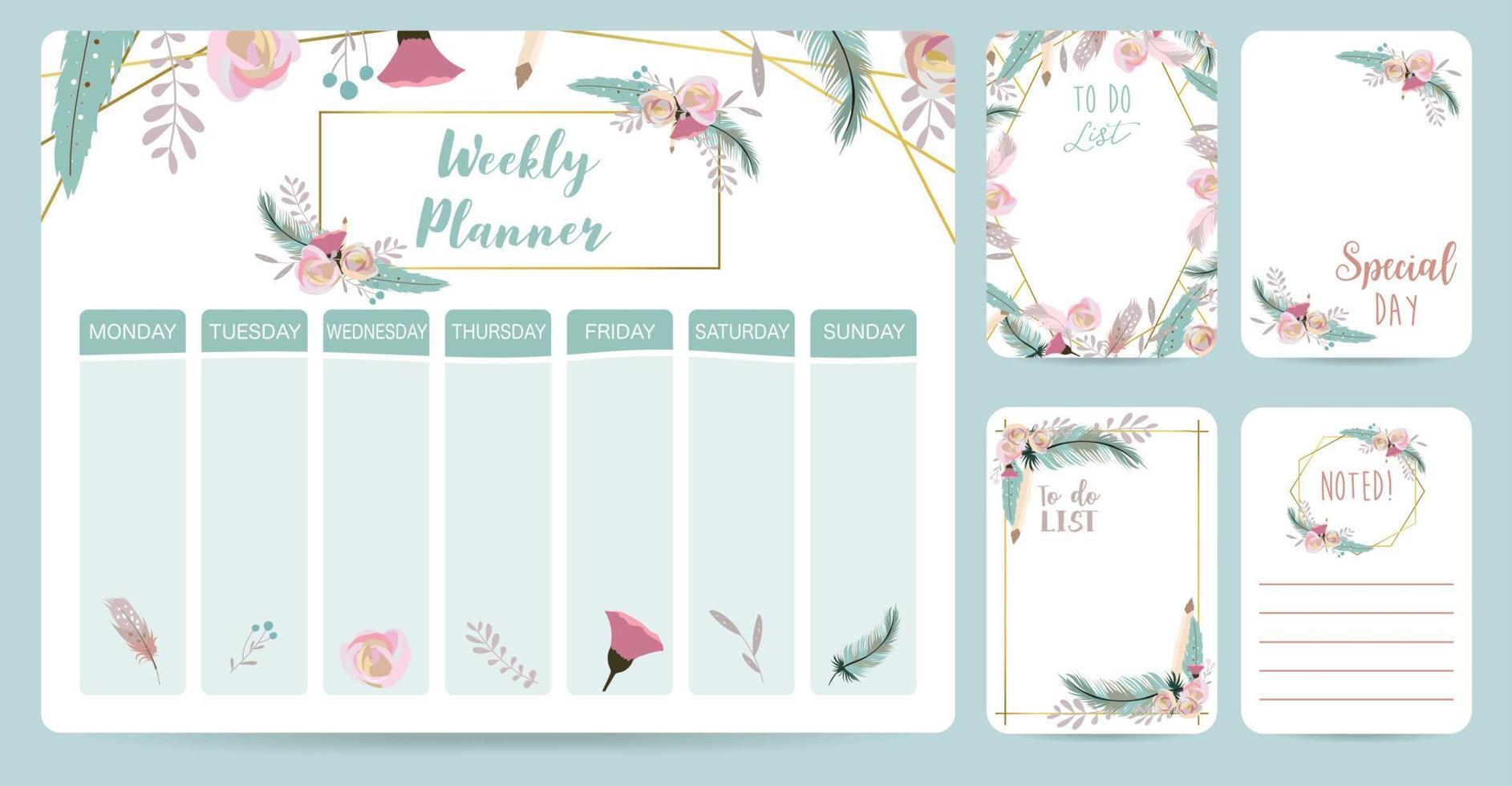 Weekly planner start on Sunday with animal and sun,to do list that use for vertical digital and printable A4 A5 size vector