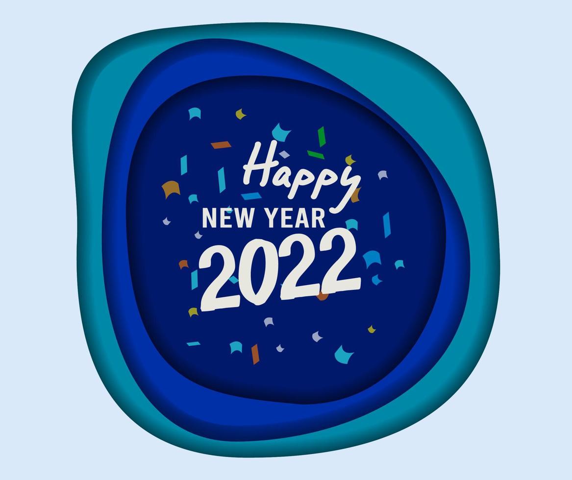 Concepto de corte de papel de diseño de saludo de año nuevo 2022 vector