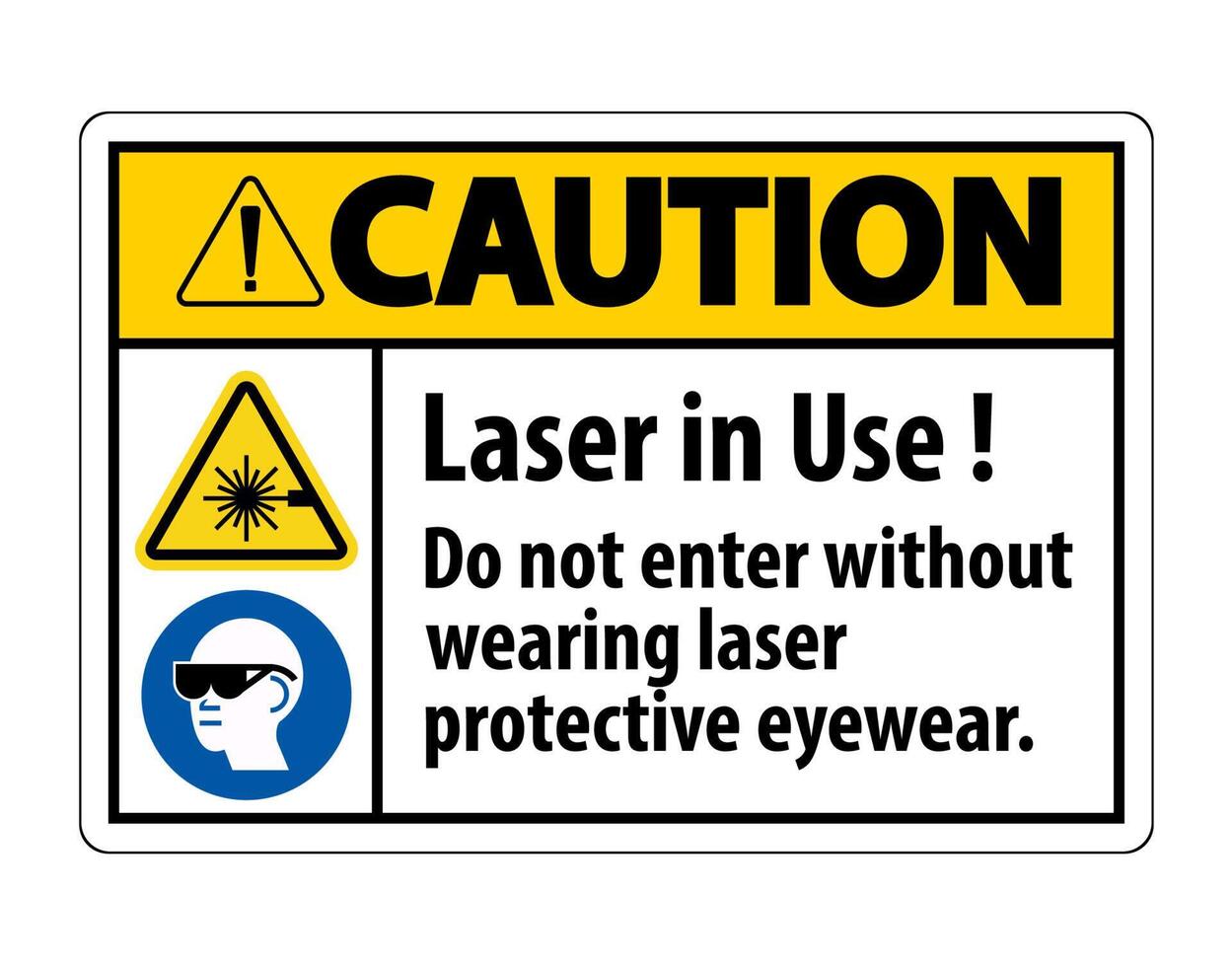 precaución advertencia ppe etiqueta de seguridad, láser en uso no ingrese sin usar gafas protectoras para láser vector