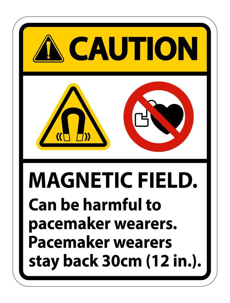 Caution Magnetic field can be harmful to pacemaker wearers.pacemaker wearers.stay back 30cm vector
