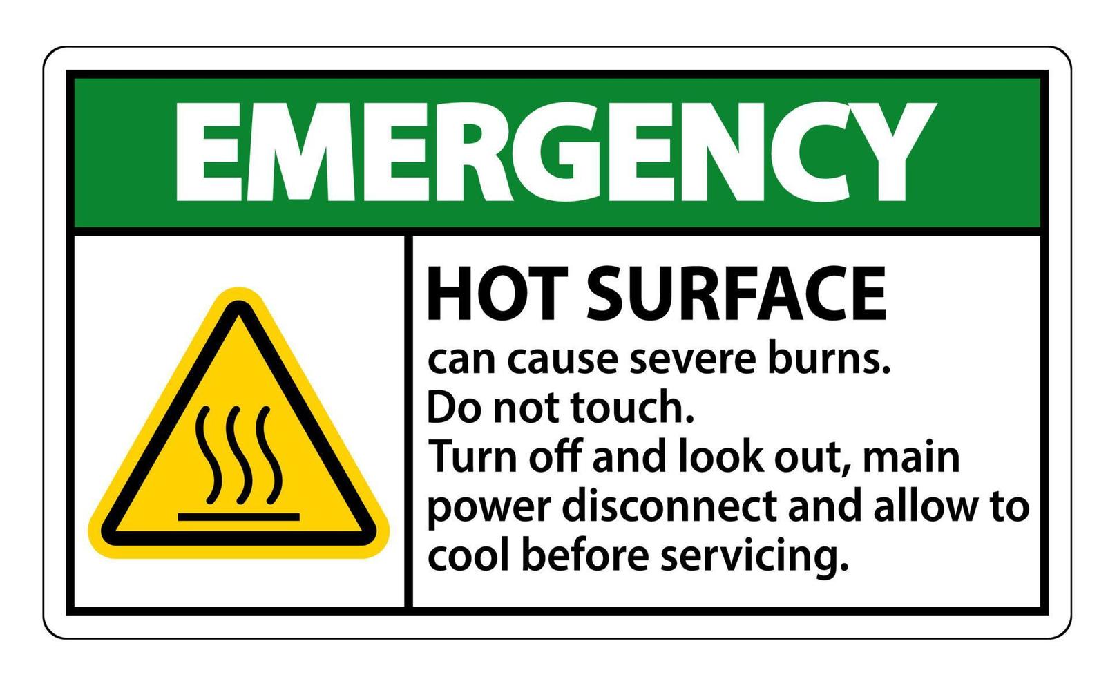 Señal de superficie caliente de emergencia sobre fondo blanco. vector