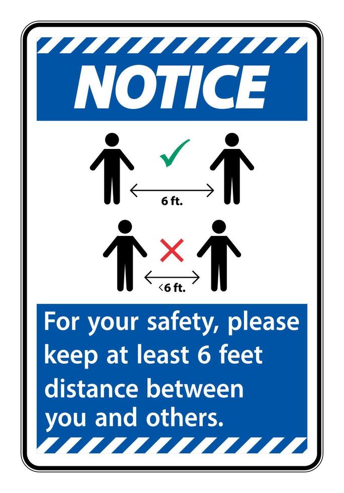 KNotice eep 6 Feet Distance,For your safety,please keep at least 6 feet distance between you and others. vector