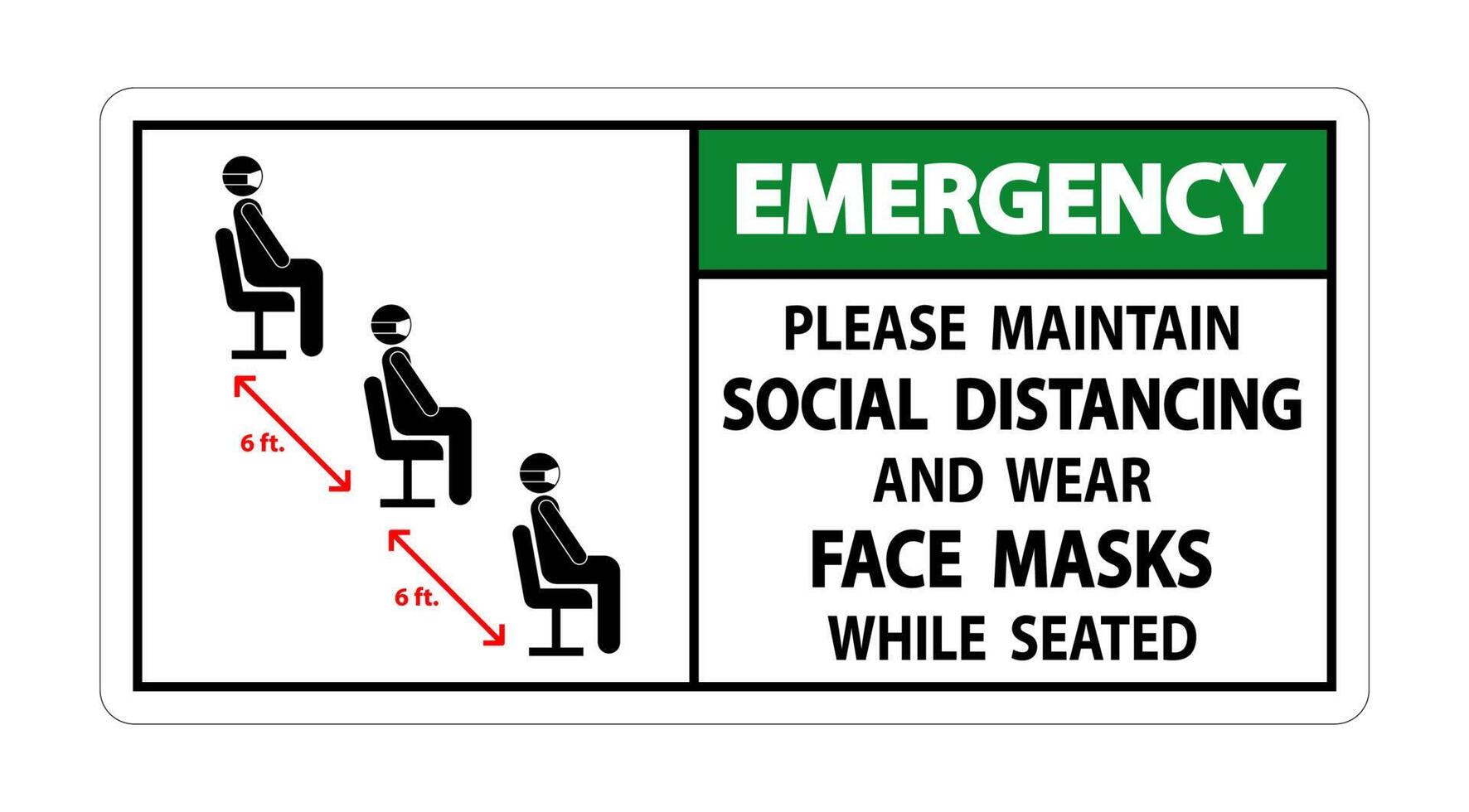Emergency Maintain Social Distancing Wear Face Masks Sign on white background vector