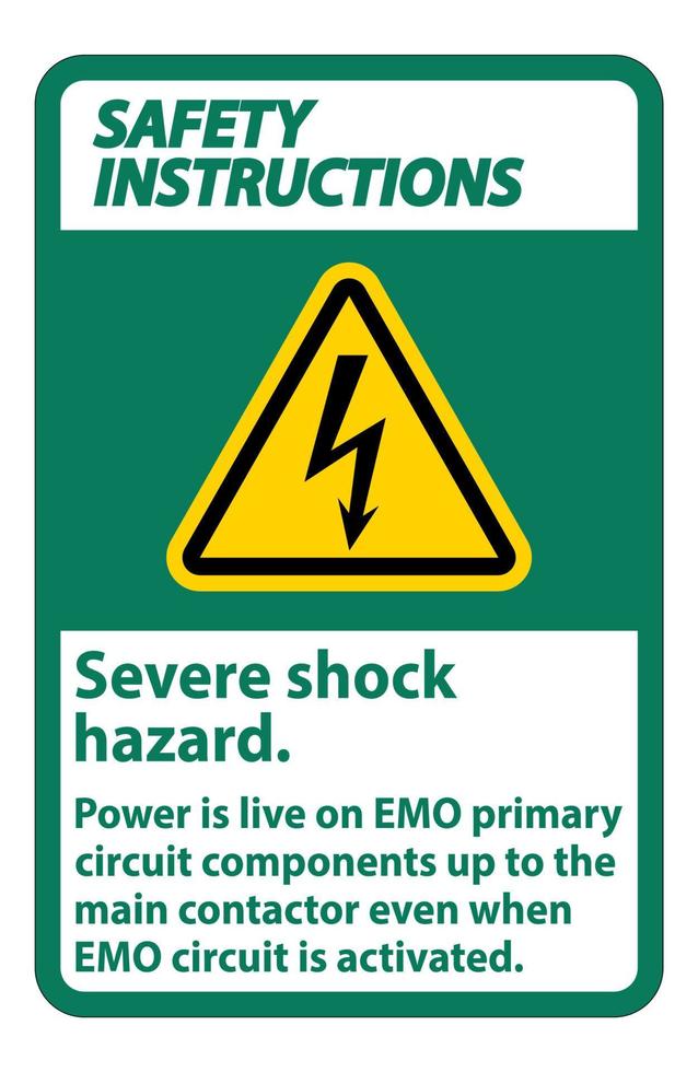Safety Instructions Severe shock hazard sign on white background vector