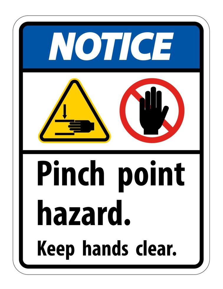 Notice Pinch Point Hazard,Keep Hands Clear Symbol Sign Isolate on White Background,Vector Illustration vector