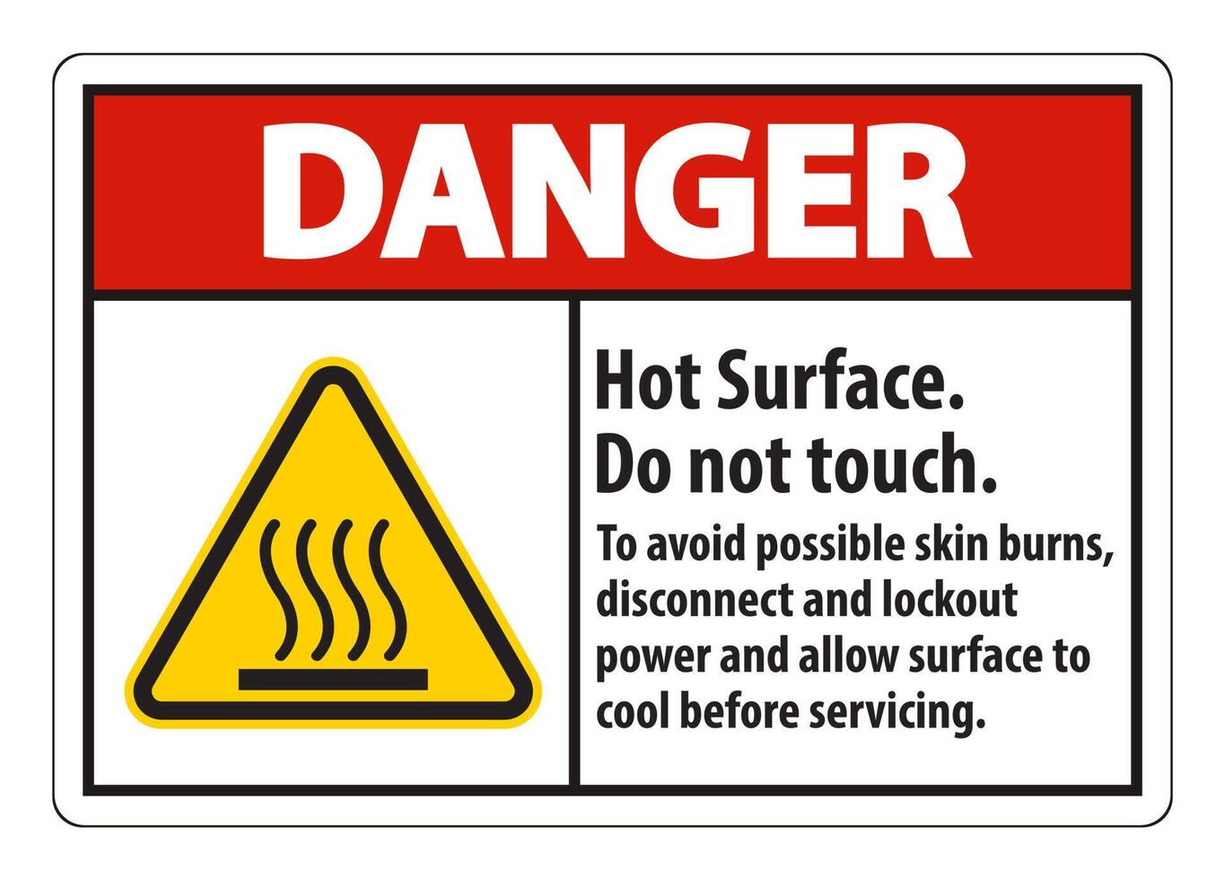 Hot Surface, Do Not Touch, To Avoid Possible Skin Burns, Disconnect And Lockout Power And Allow Surface To Cool Before Servicing Symbol Sign Isolate On White Background,Vector Illustration vector