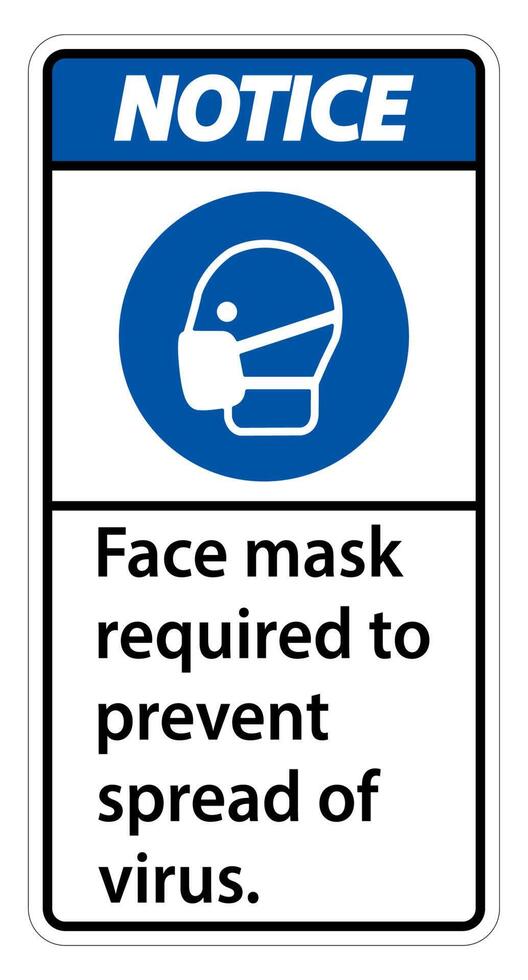 Notice Face mask required to prevent spread of virus sign on white background vector