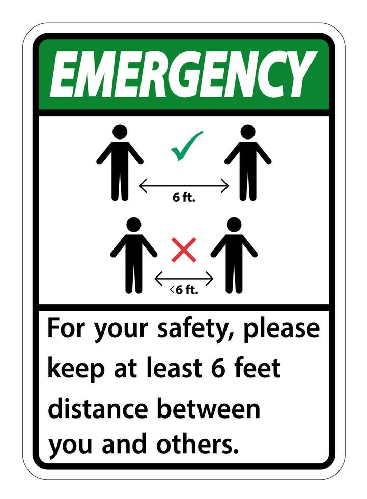 Emergency Keep 6 Feet Distance,For your safety,please keep at least 6 feet distance between you and others. vector