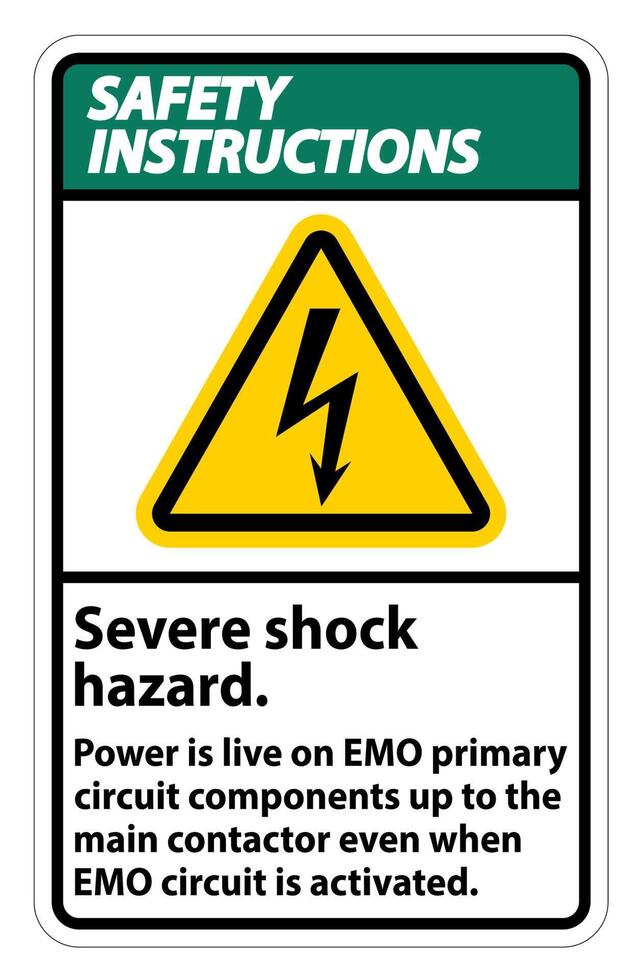 Safety Instructions Severe shock hazard sign on white background vector