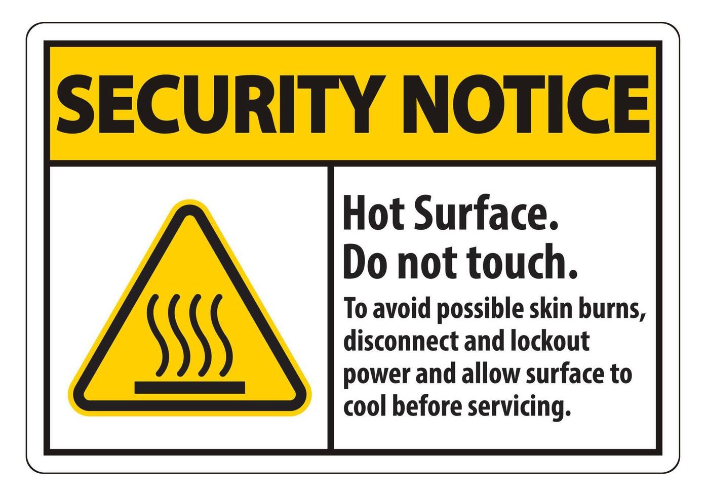 Hot Surface, Do Not Touch, To Avoid Possible Skin Burns, Disconnect And Lockout Power And Allow Surface To Cool Before Servicing Symbol Sign Isolate On White Background,Vector Illustration vector