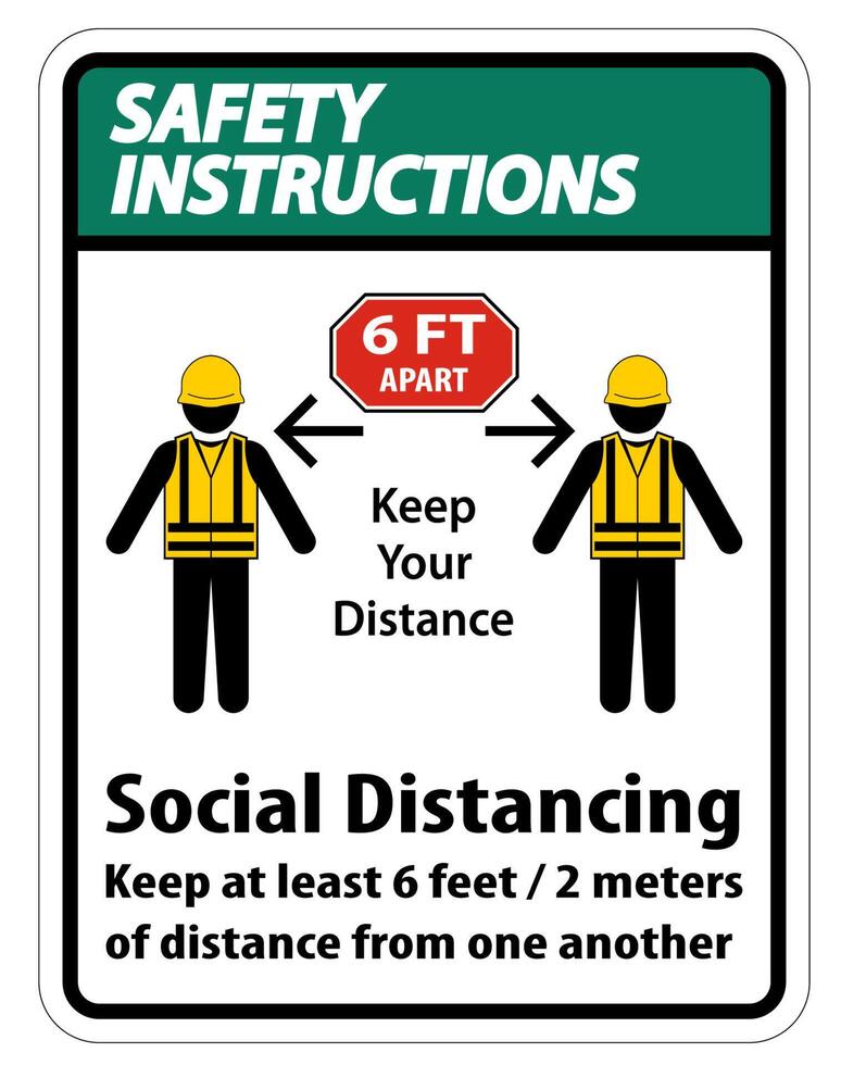 Safety Instructions Social Distancing Construction Sign Isolate On White Background,Vector Illustration EPS.10 vector