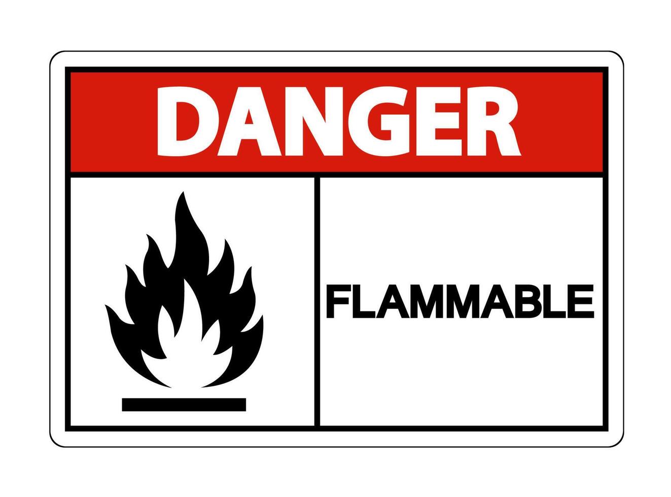 Signo de símbolo de peligro inflamable sobre fondo blanco. vector