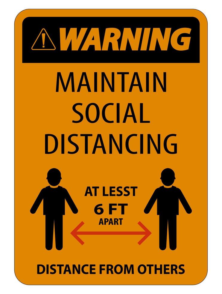 Warning Maintain Social Distancing At Least 6 Ft Sign On White Background,Vector Illustration EPS.10 vector