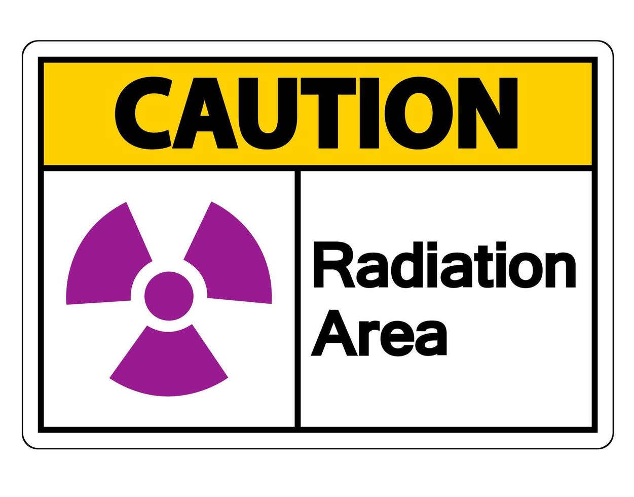 Señal de símbolo de área de radiación de precaución sobre fondo blanco. vector