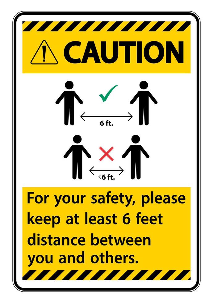 Caution Keep 6 Feet Distance,For your safety,please keep at least 6 feet distance between you and others. vector