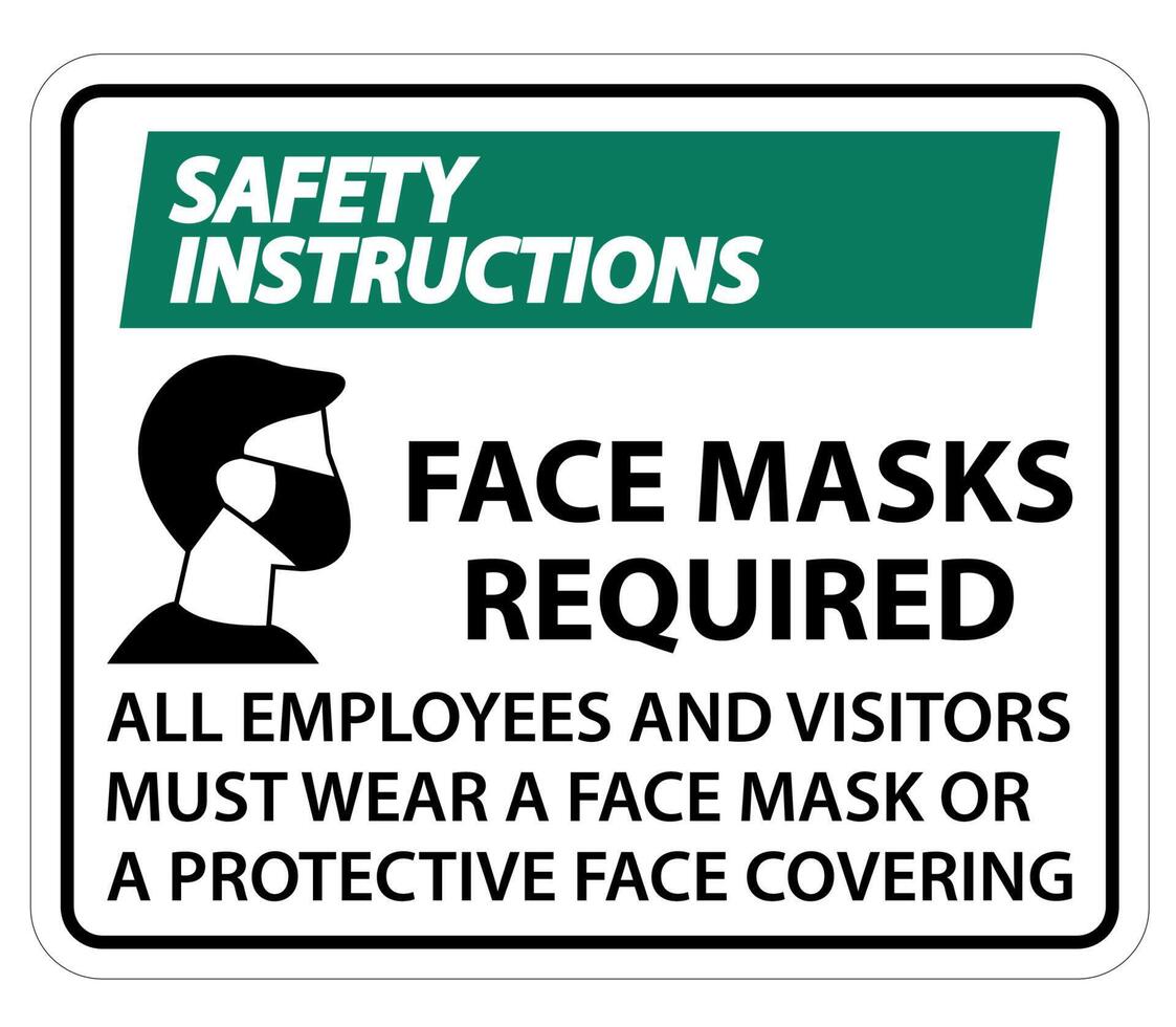 Safety Instructions Face Masks Required Sign on white background vector