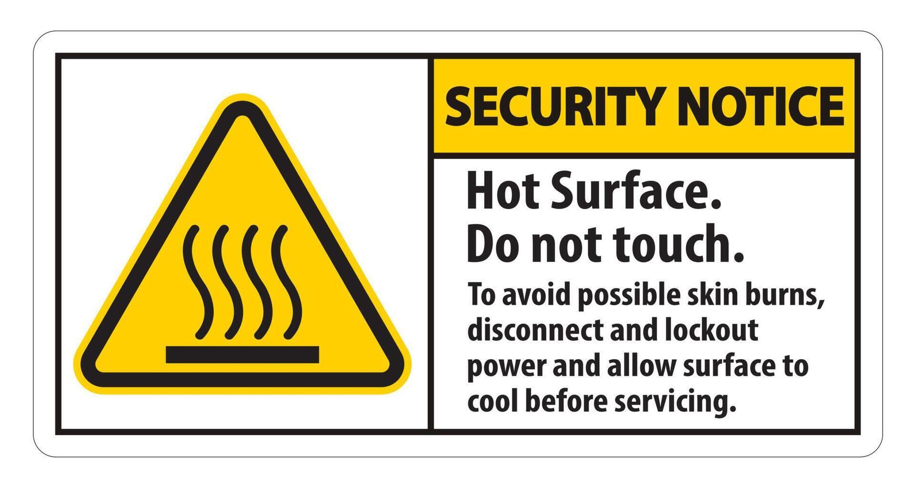 Hot Surface, Do Not Touch, To Avoid Possible Skin Burns, Disconnect And Lockout Power And Allow Surface To Cool Before Servicing Symbol Sign Isolate On White Background,Vector Illustration vector