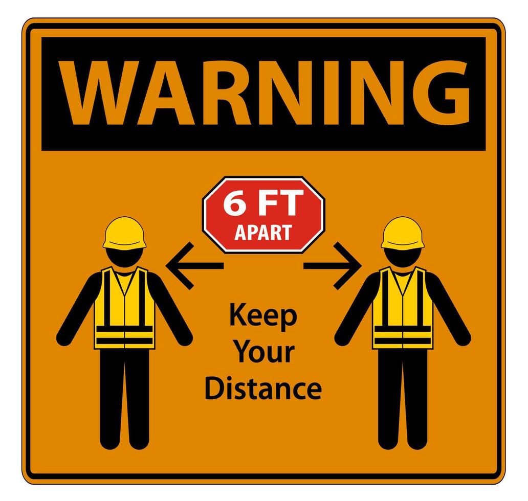Warning Social Distancing Construction Sign Isolate On White Background,Vector Illustration EPS.10 vector